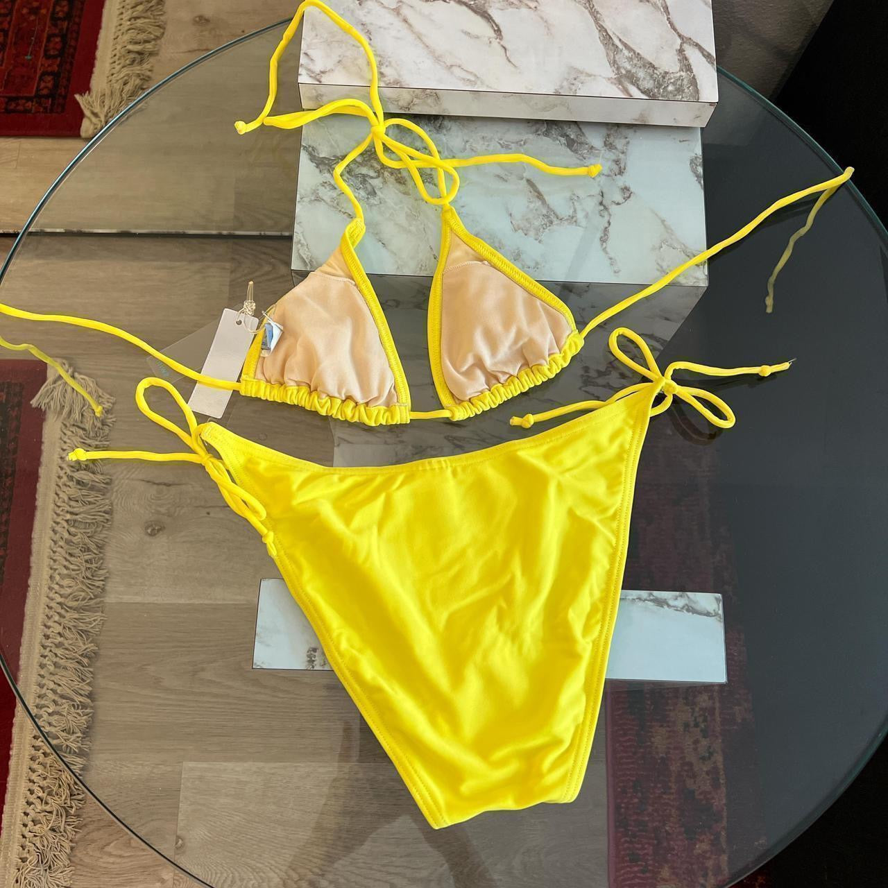 Vintage yellow Playboy rhinestone string bikini set