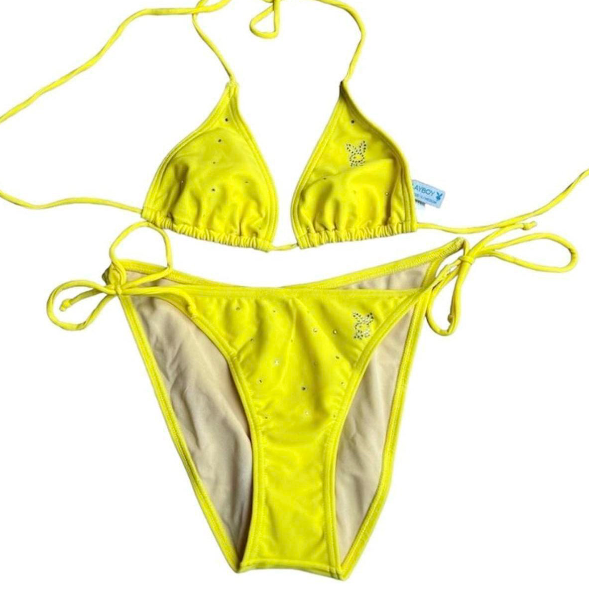 Vintage yellow Playboy rhinestone string bikini set