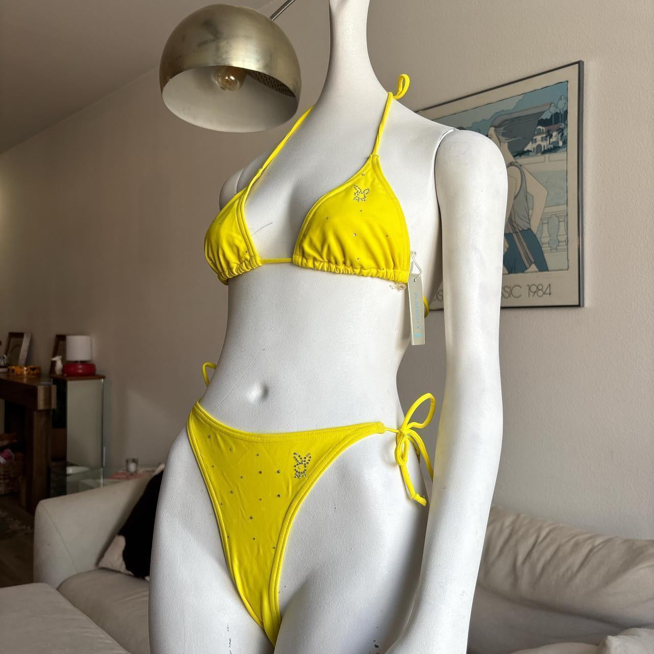 Vintage yellow Playboy rhinestone string bikini set