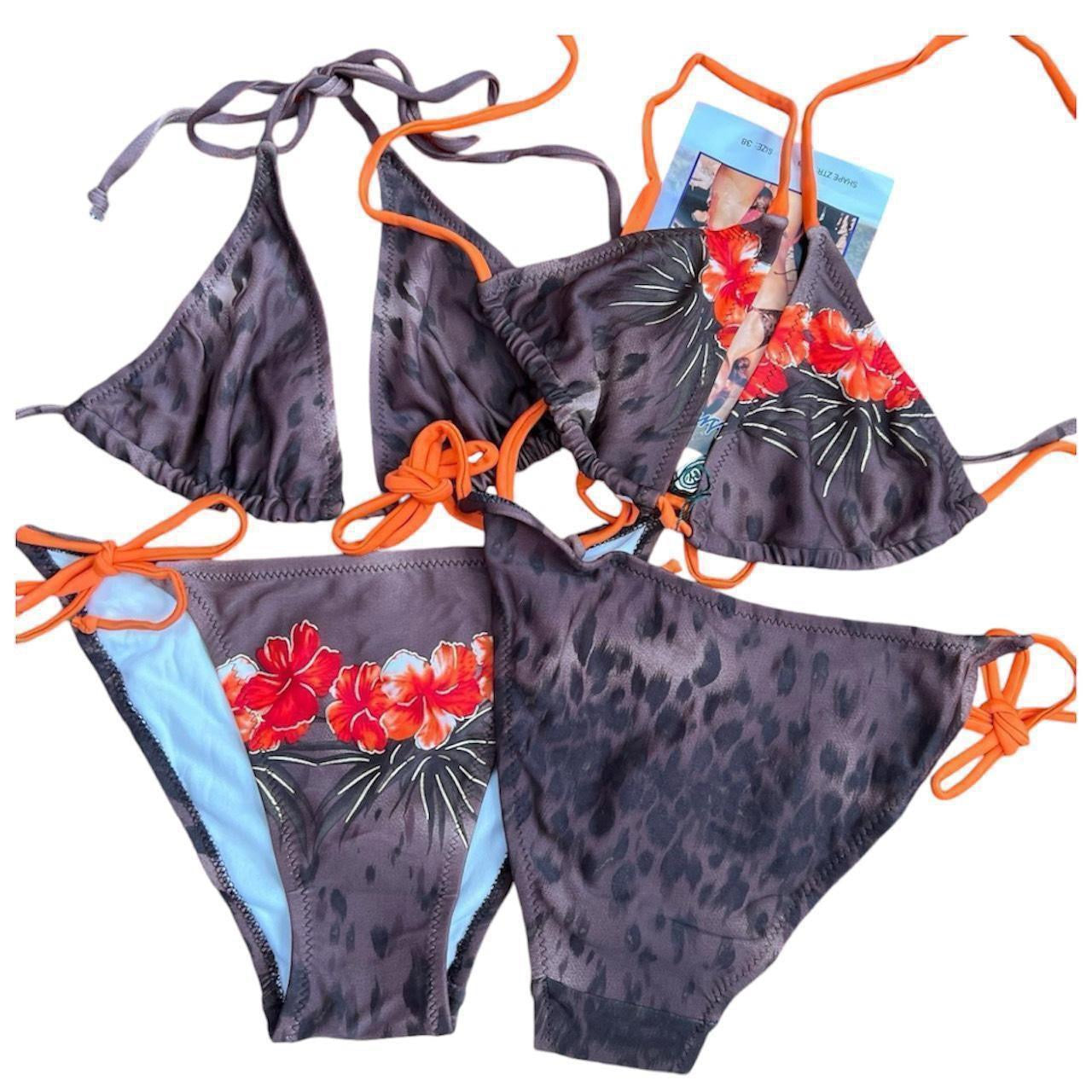 Vintage cheetah hibiscus string bikini set