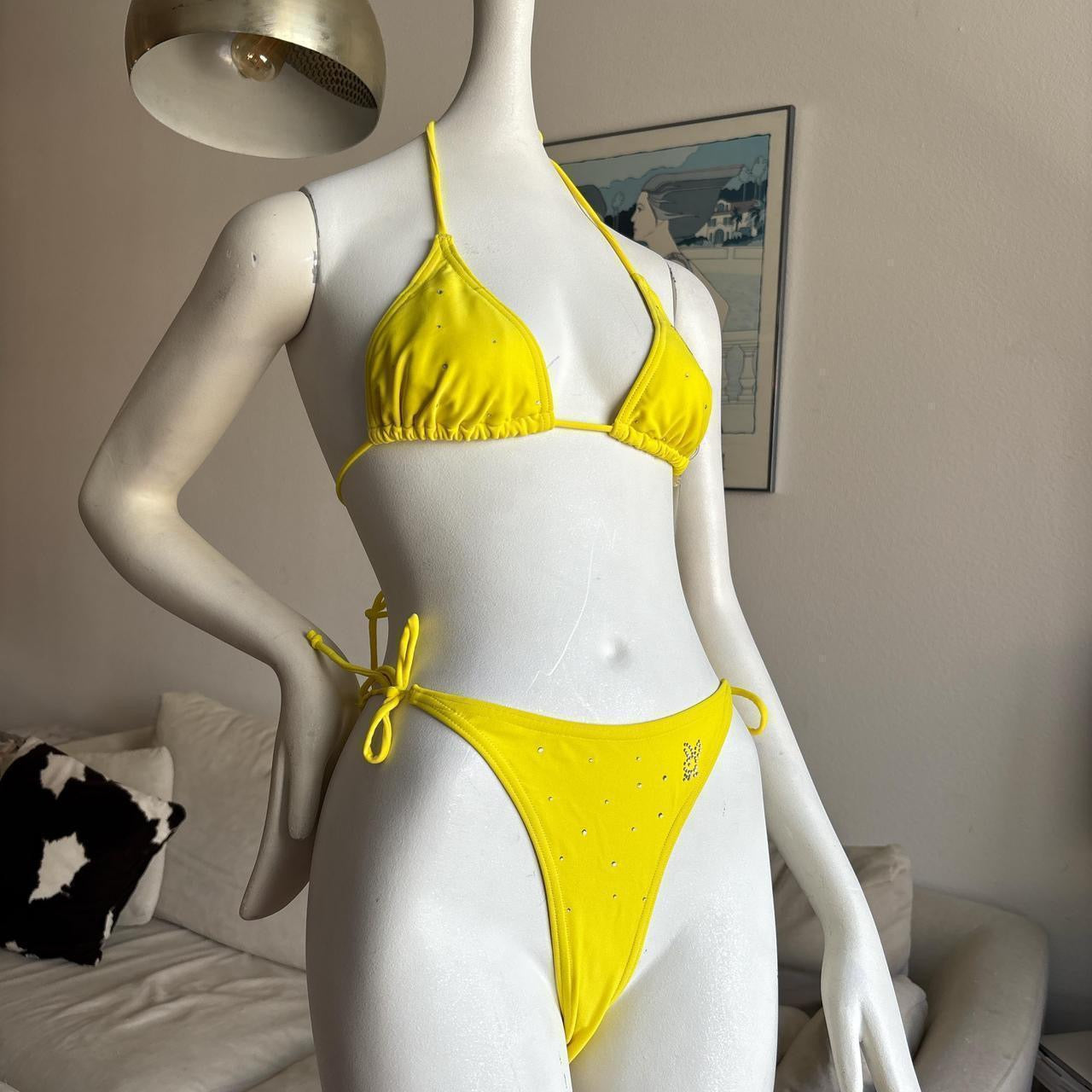 Vintage yellow Playboy rhinestone string bikini set