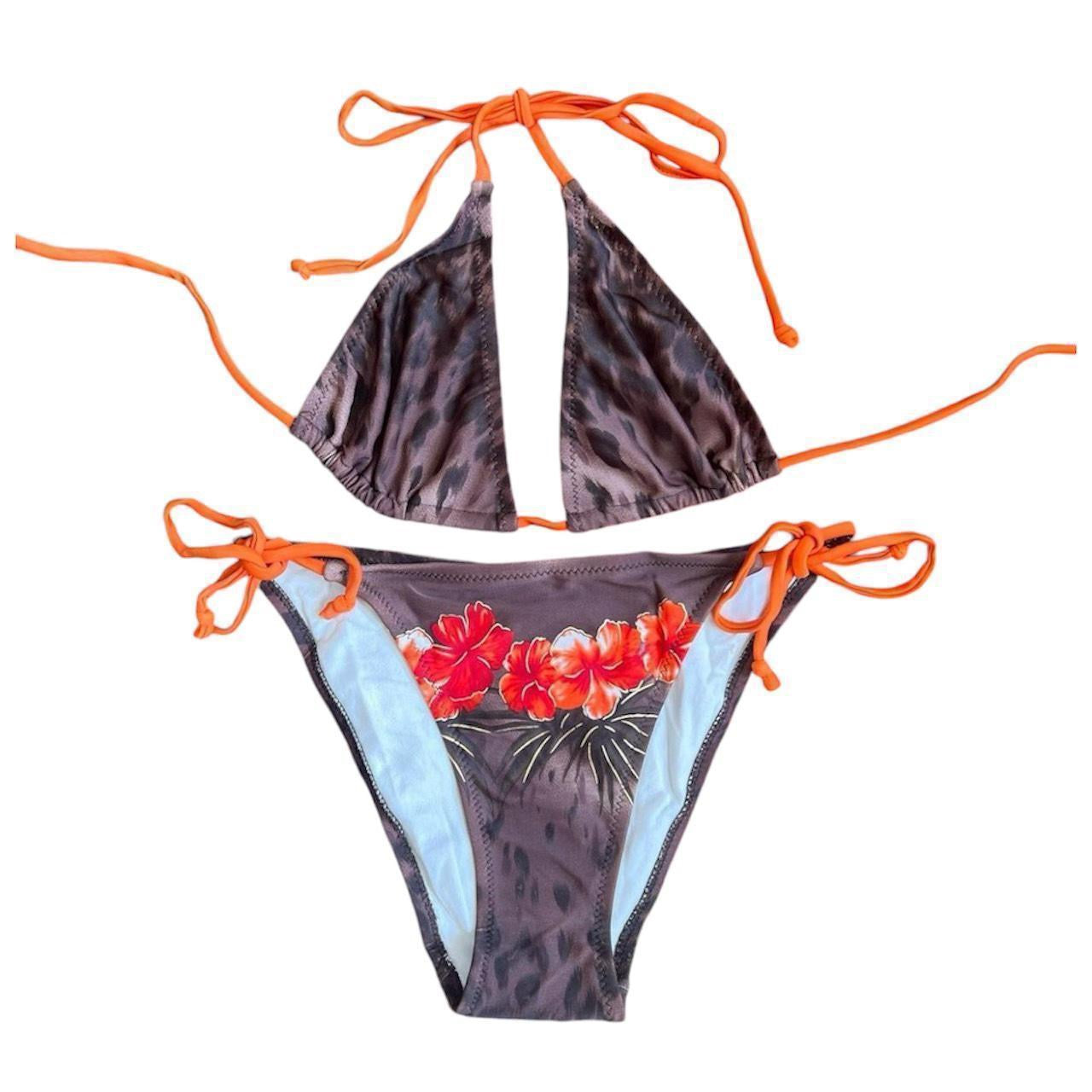 Vintage cheetah hibiscus string bikini set