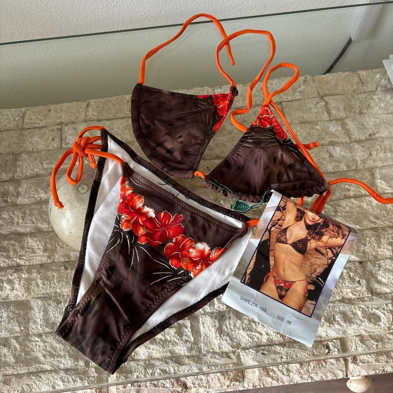 Vintage cheetah hibiscus string bikini set