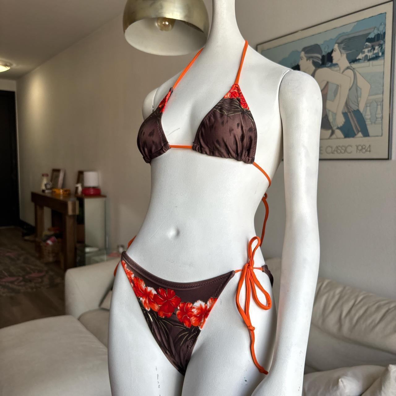 Vintage cheetah hibiscus string bikini set